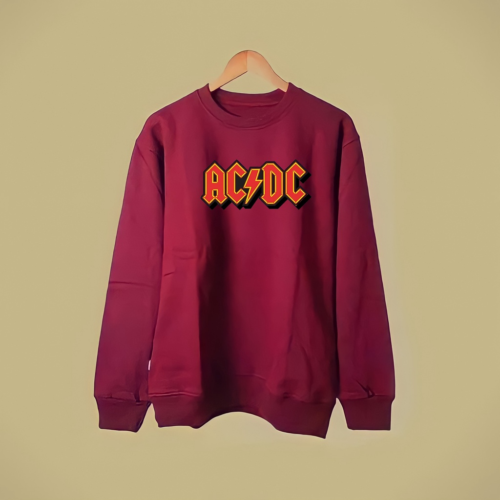 Sweater Crewneck Pria Wanita ACDC Katun Fleece