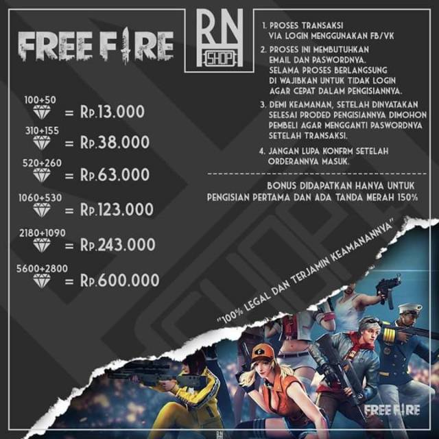 Topup Diamond Free Fire 1060 Dm 5500 Dm Promo