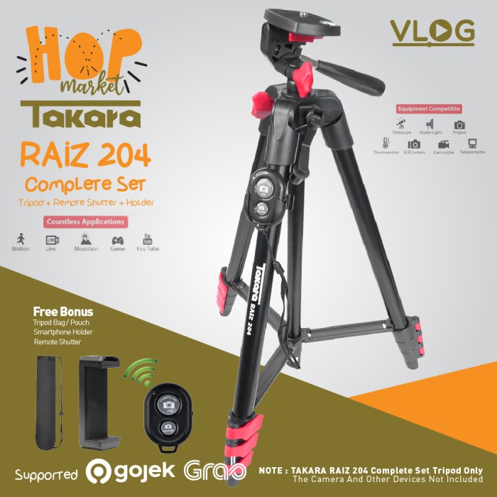 Tripod Takara Raiz 204 Tripod with Bluetooth Remote for HP / Kamera / Vlog(H7Q1) Tripod Bluetooth Re