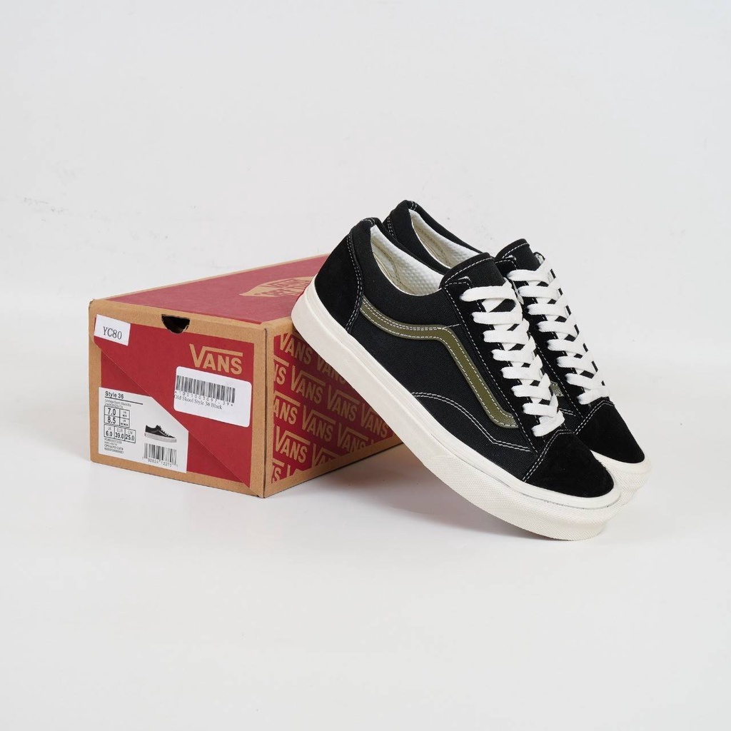 Sepatu Vans Old Skool Style 36 Black & De Blanc Original BNIB full tag barcode Bahan Leather Kulit S