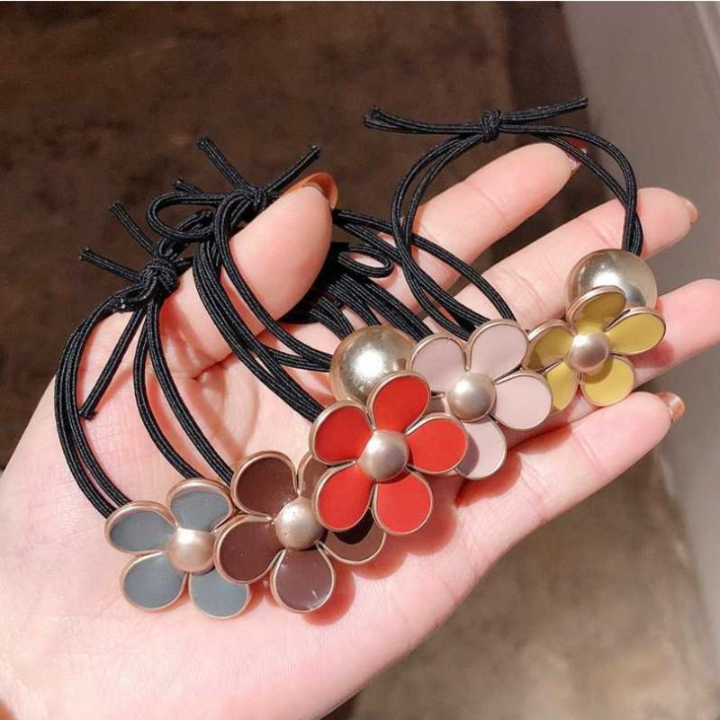 Fashion Golden Bead Flower Hair Rope Ins Ladies Candy Color Hair Ring Hair Tie