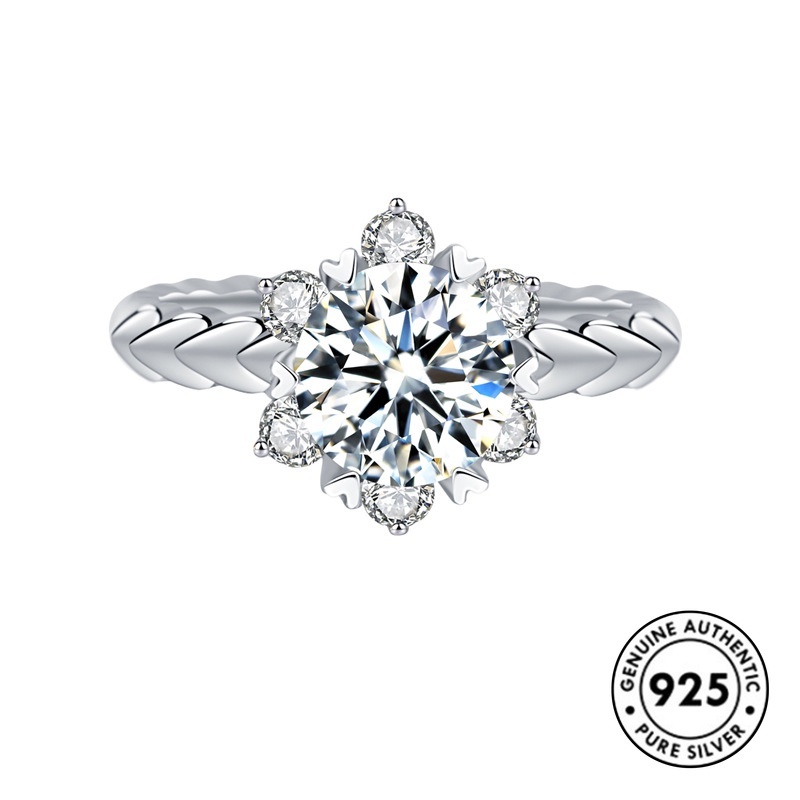 Cincin Sterling Silver 925 Desain Snowflake Hias Berlian Imitasi Untuk Wanita