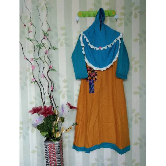 Gamis anak tanggung syar'i/gamis anak tanggung polos set khimar 2 layer