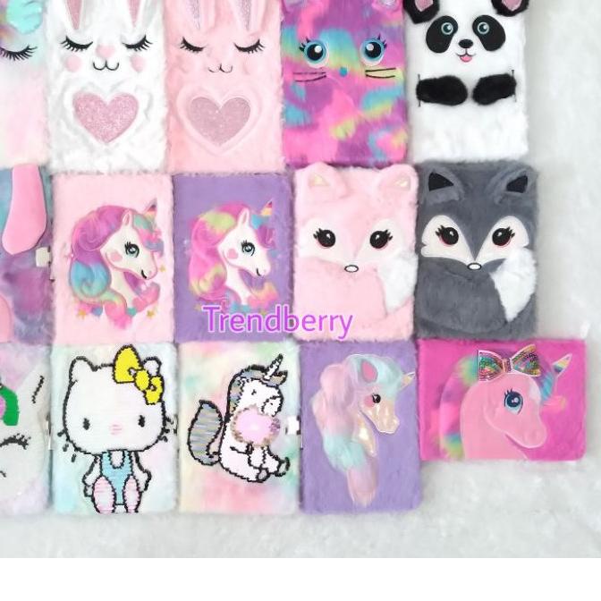 

Bisa COD Notebook buku bulu karakter unicorn kelinci cat panda rubah teddy bear lucu diary anak impo