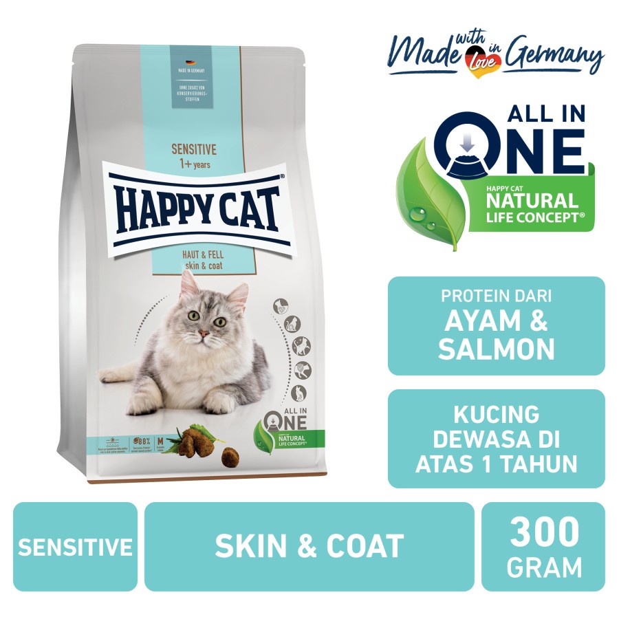 Happy Cat Makanan Kucing Sensitive Skin &amp; Coat Haut Fell 300gr