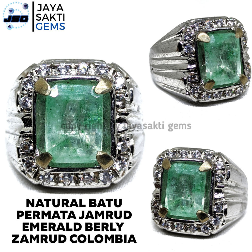 Natural Batu Permata Emerald Berly Zamrud Colombia Ring Alpaka EBZC07