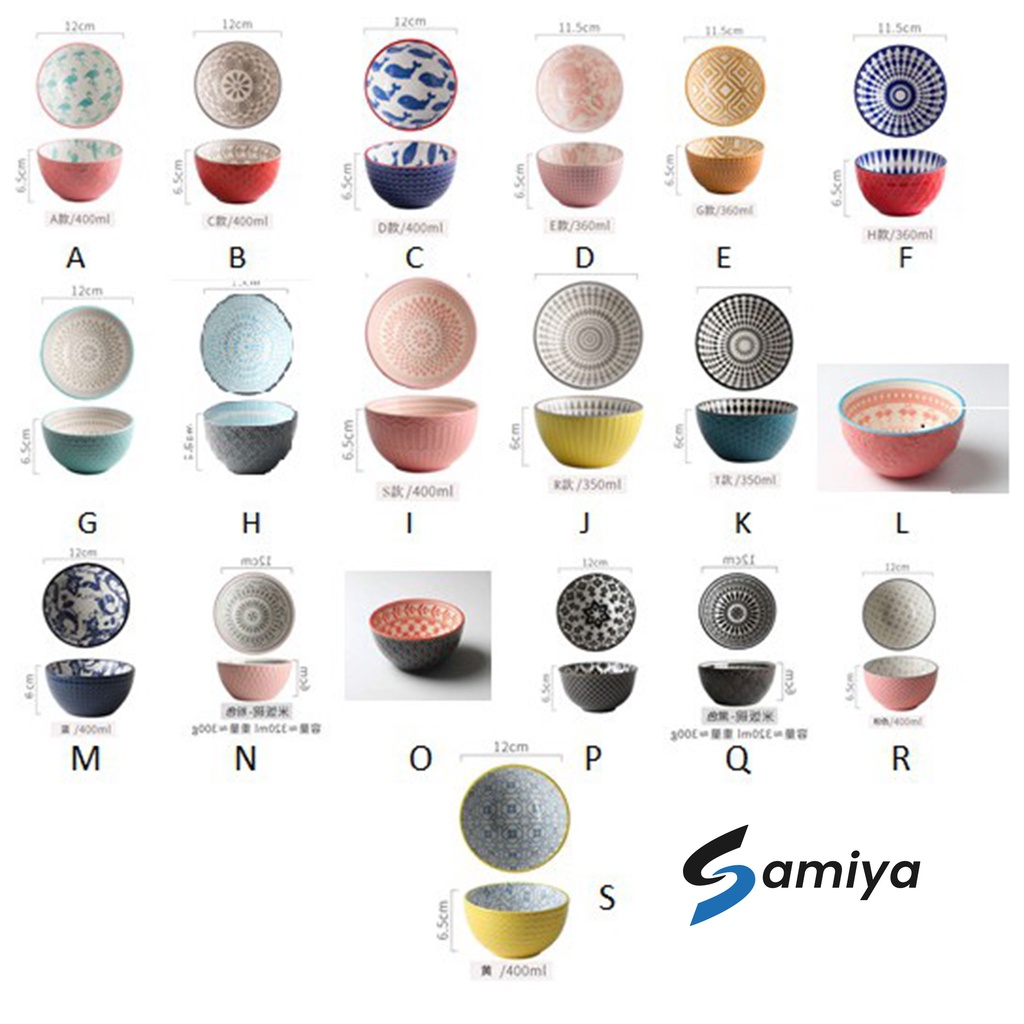 mangkok ceramic embossed / mangkok nasi cantik hand painting / mangkok soup motif warna