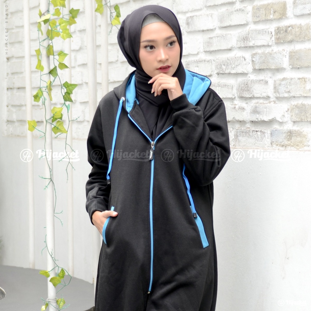 JAKET SWEATER WANITA MUSLIMAH - Hijacket Basic Black Switer Hoodie Panjang Hijaber Hijabers Syari