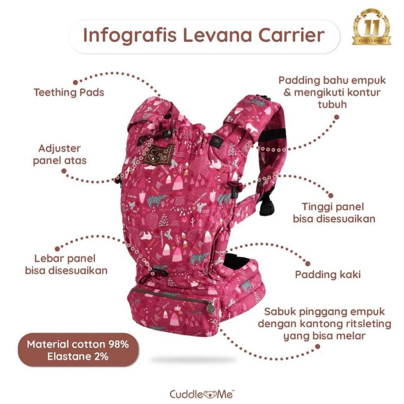 [Bonus Hagmi] CuddleMe LEVANA Carrier Gendongan Bayi 0-2 th One Size Adjustable | Gendongan Bayi SSC MShape Newborn - Toddler