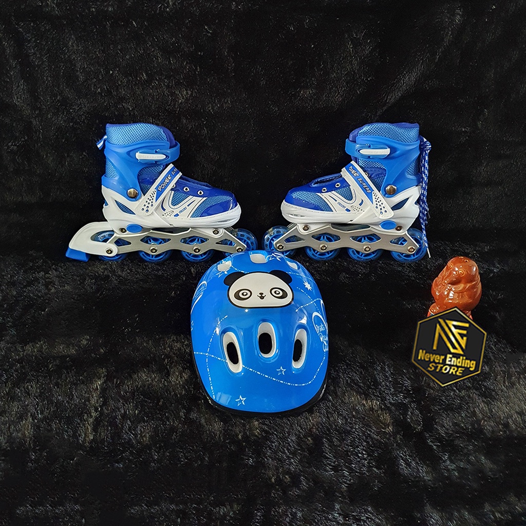 Paket Sepatu Roda Anak Power Inline Skate Dengan Pengaman Helm Terbaru Murah Roda Lurus Dan Bajaj free gratis baut bajaj dan kunci L /Sepaturoda POWER anak laki laki dan perempuan mulai 2.5 tahun size ukuran 30 31 32 33 34 35 36 37 38 39 40 41 42