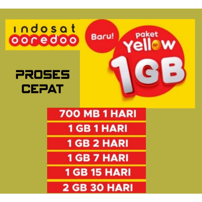 PAKET YELLOW 1GB 1 HARI , 1GB 3 HARI, 1GB 7 HARI, 1GB 30 HARI