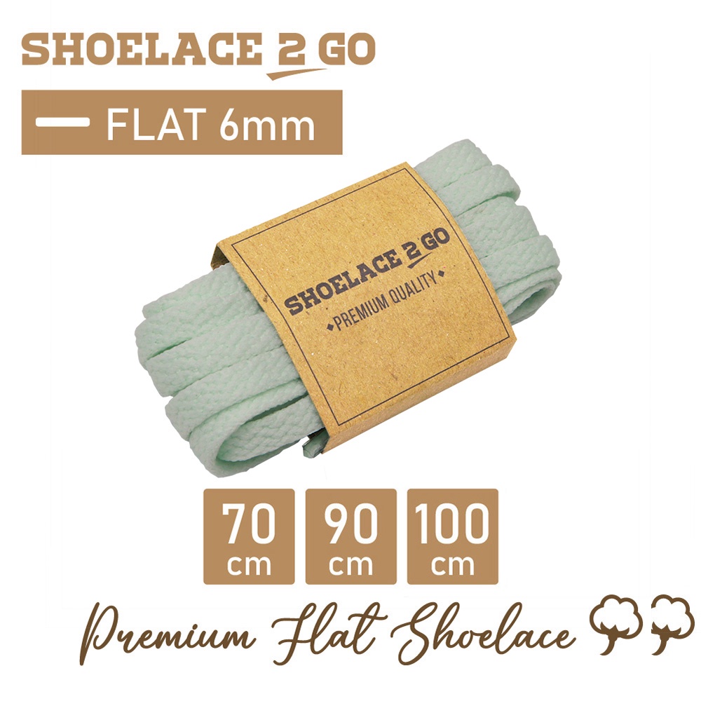 SHOELACE 2 GO PREMIUM TALI SEPATU GEPENG PIPIH FLAT K4 - GREEN MINT - 70CM 90CM 100CM