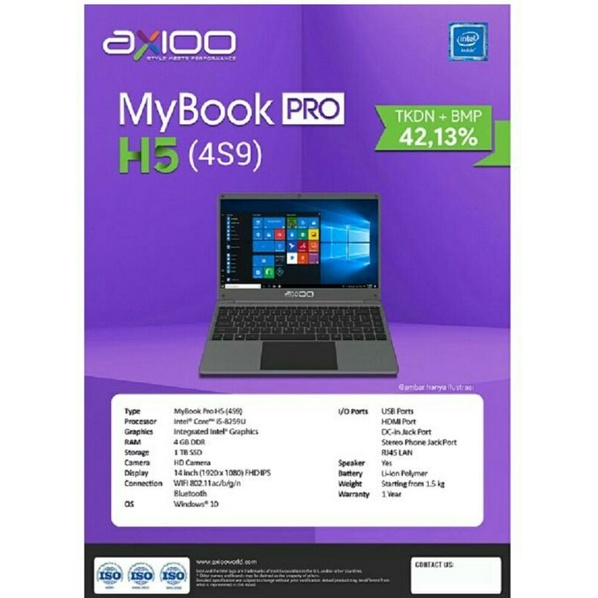 Axioo MyBook Pro H5 4S9 (4GB SSD 1TB) Notebook Laptop axioo Netbook leptop axio
