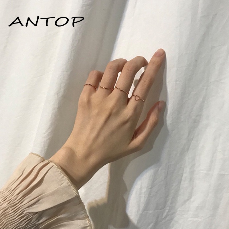 4 Pcs/set Jari Telunjuk Cincin Rose Gold Cincin Set Untuk Wanita Aksesoris Perhiasan Hadiah Natal ANTOP