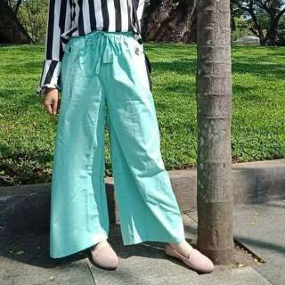 COD celana  kulot  panjang katun  polos  aksen kancing bahan  