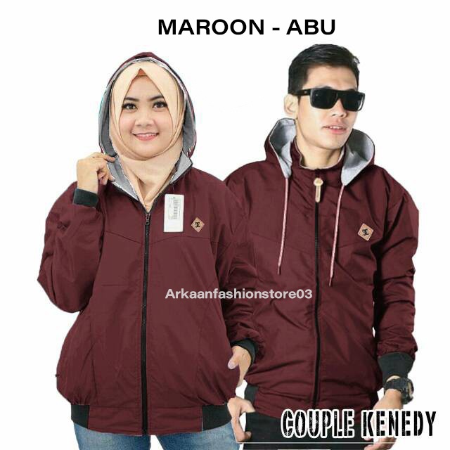 SATU PAKET ISI 2 / Jaket Couple Hoodie Bolak Balik / Jaket Pria / Jaket Wanita / Bb Couple Kenedy