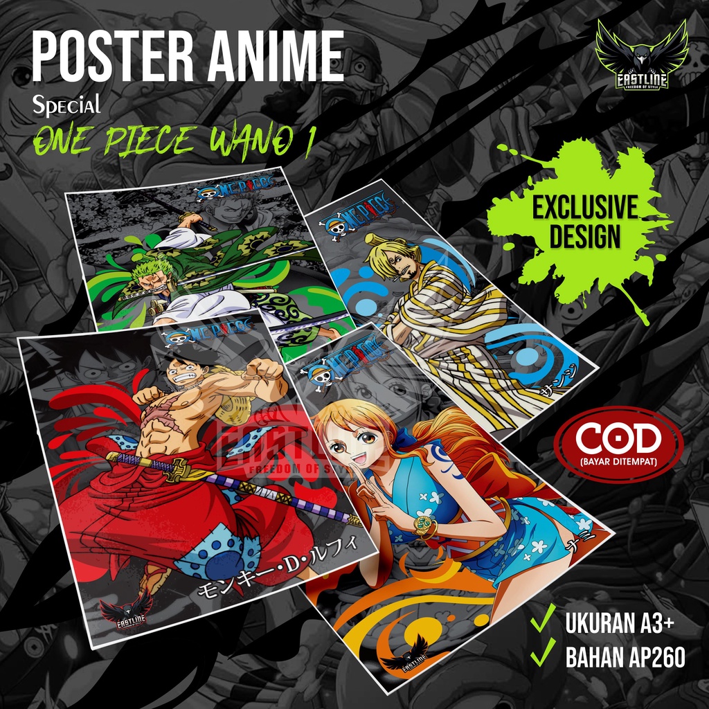 Poster Hiasan Dinding Kamar Wall Decor Wallpaper Anime One Piece Luffy Zoro Sanji Nami AP260 Ukuran 