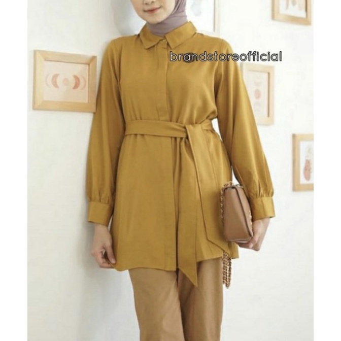 Kemeja Top Polos AMALIA Belt Shakila Premium Terkini