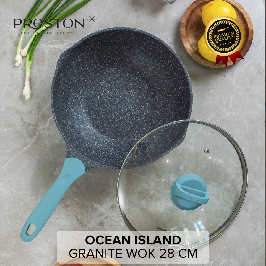 PRESTON COOKWARE - Ocean Island Granite Wok 28cm Penggorengan Anti Lengket / Alat Masak Kekinian / Gift Wajan