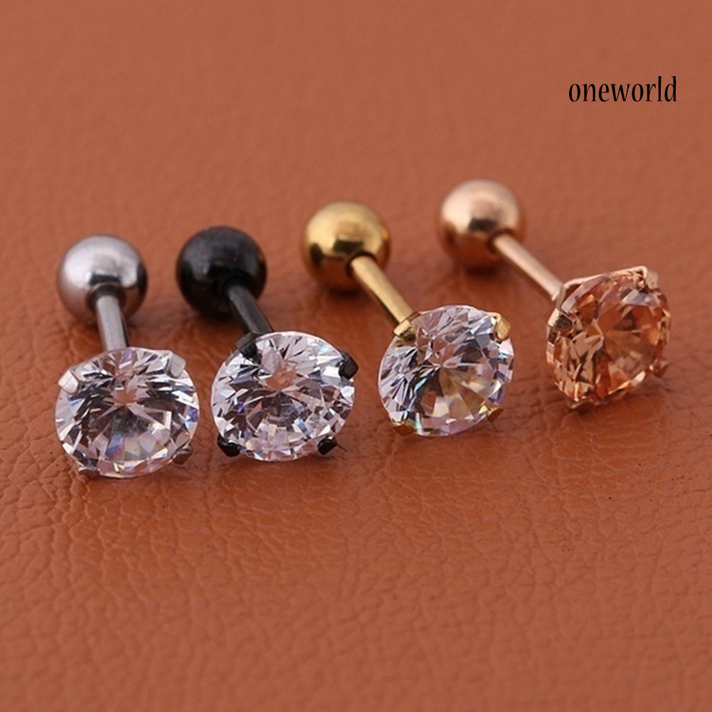 OW@ 1Pc Unisex Cubic Zirconia Inlaid Titanium Steel Stud Earring Cartilage Jewelry