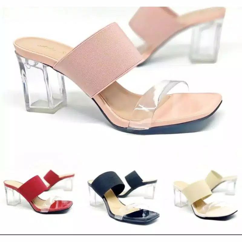 02.02 sale CR 01 heels hak kaca jelly cinderella 7cm