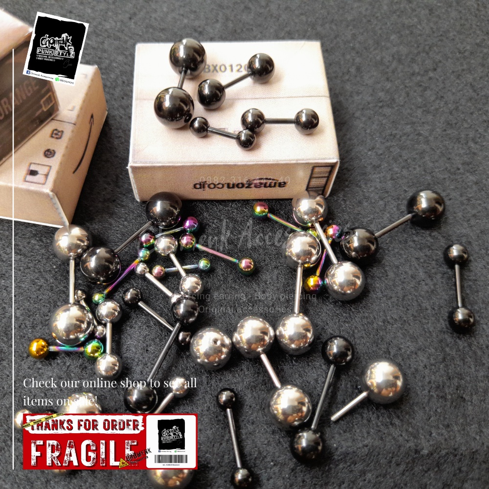 anting tindik barbel telnga-lidah Silver titanium pendek piercing earring anting tindik barbel telinga-lidah Silver titanium pendek-1