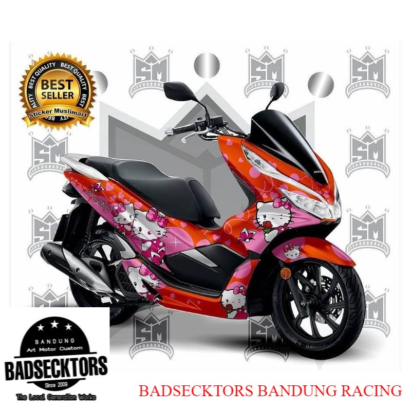 STICKER DECAL HONDA PCX MOTIF HELLO KITTY ORANGE keren