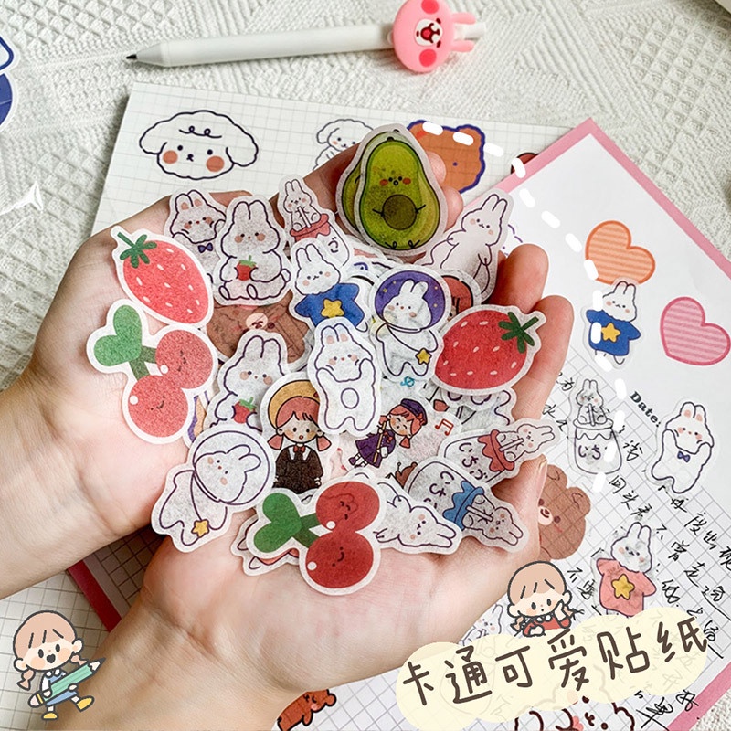 40pcs / set Stiker Motif Kartun Beruang Anjing Babi Warna-Warni Untuk Dekorasi Notebook