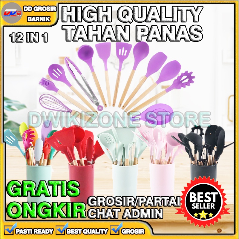 [DGB] SILIKON KITCHEN SET UTENSIL 13 PCS SPATULA SUTIL ALAT DAPUR LENGKAP FULLSET FREE WADAH