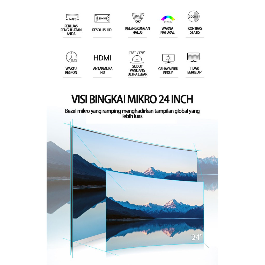 LIVING Monitor gaming melengkung 24 inci Monitor ultra-tipis Full HD-4