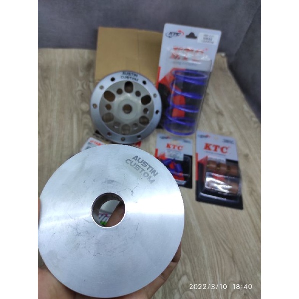 PAKETAN AUSTIN CUSTOM CVT ANTI GREDEG RUMAH ROLLER BUBUTAN 13.8 MANGKOK GANDA ANTI GREDEG ROLLER PER CVT PER GANDA KTC RING PULLY MIO J BEAT/SCOOPY/VARIO/NMAX/AEROX/LEXI/PCX/ADV/MIO SPORTY/MIO J/ MIO M3