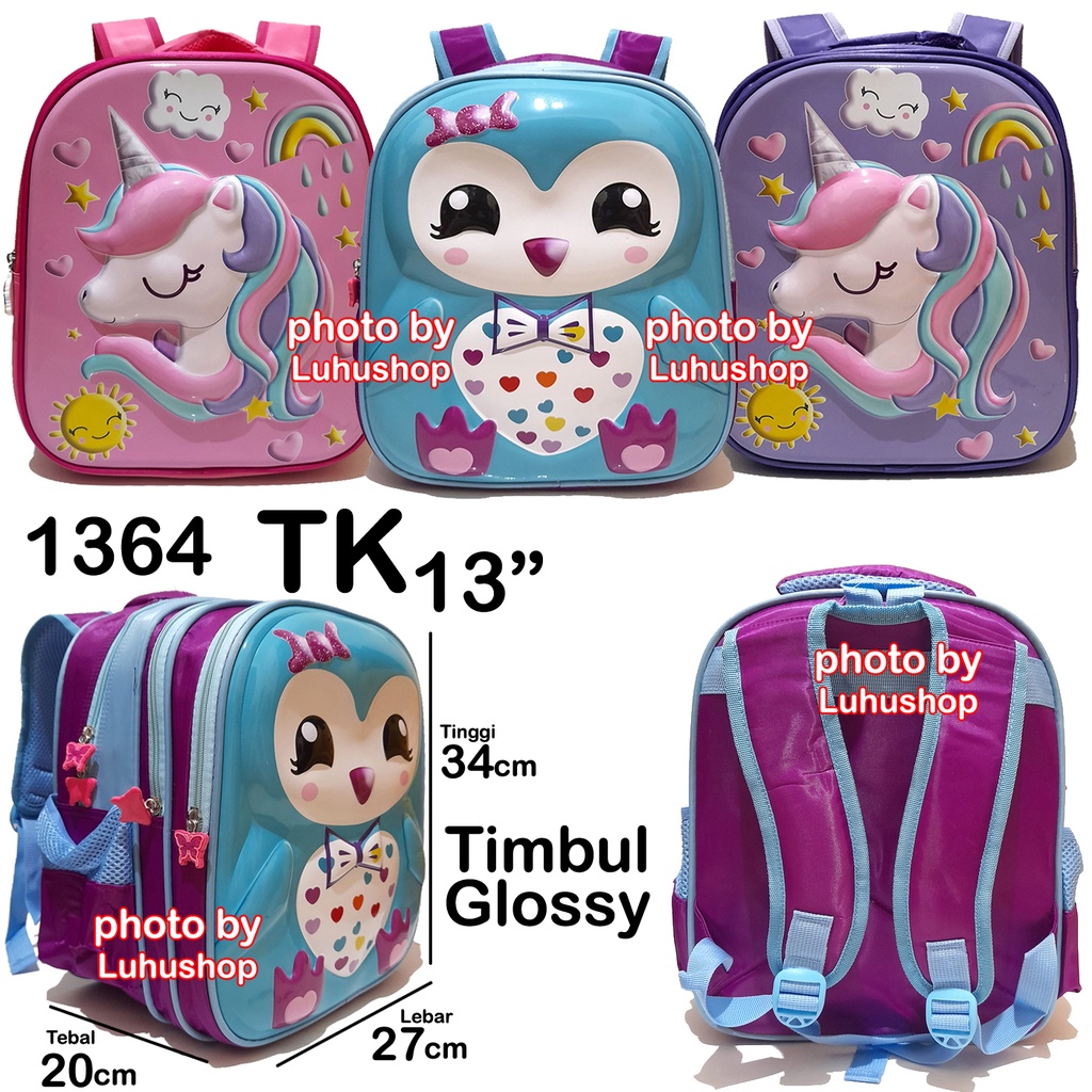 Tas Timbul Glossy SD TK Ransel Sekolah Cewe Tas Anak Perempuan  Unicorn LOL Frosen Owl Burung Hantu Ice Cream Boba