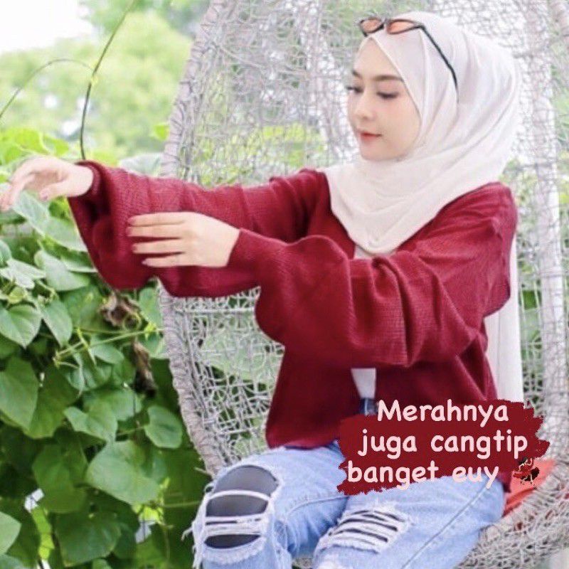 Joan Cardy Cardigan Rajut Shaby pullover crop bion outer vintage outer knitted kancing-Maroon