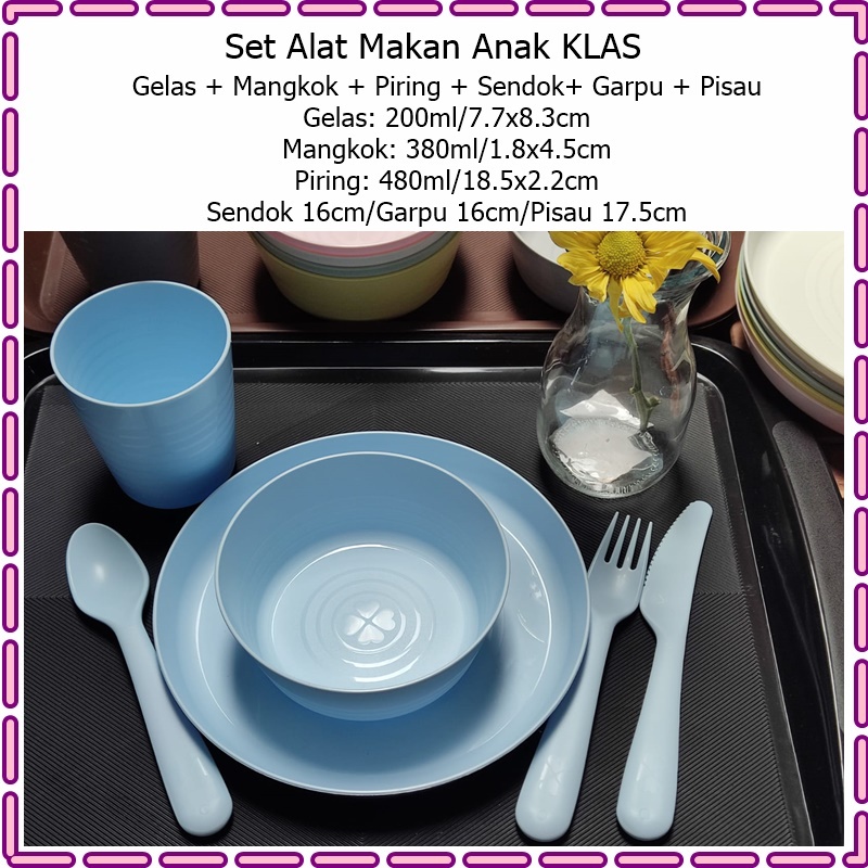 [6in1] Set Alat Makan Anak KLAS Gelas + Mangkok + Piring + Sendok+ Garpu + Pisau