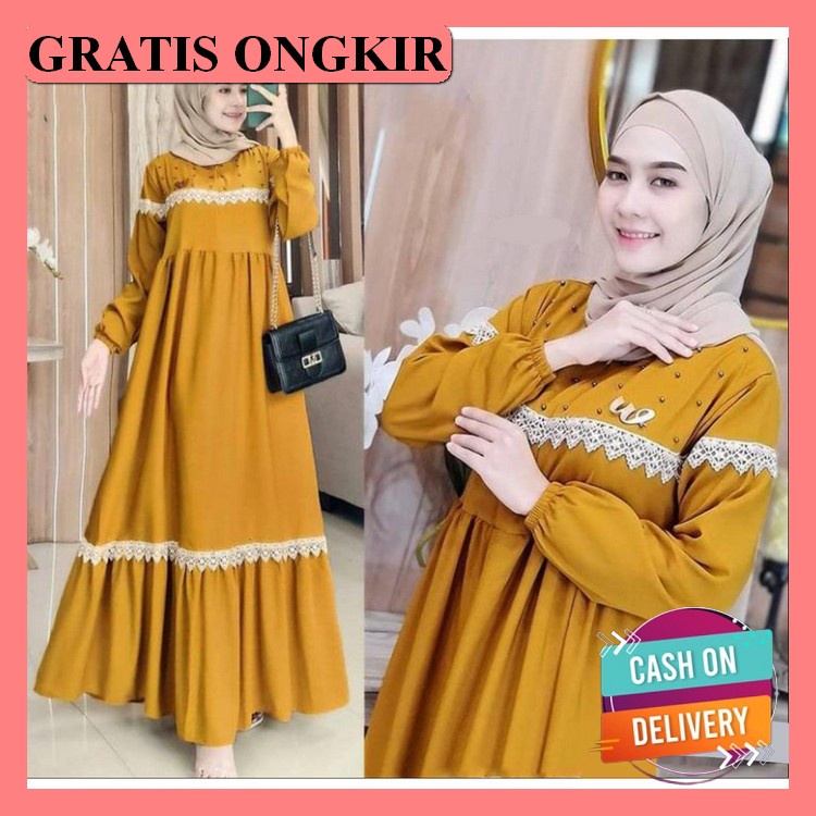 Baju Pesta Wanita Muslim Kondangan Brukat Mewah Elegan Gaun Muslimah Terbaru 2021 2022 Maxy Hiliya L