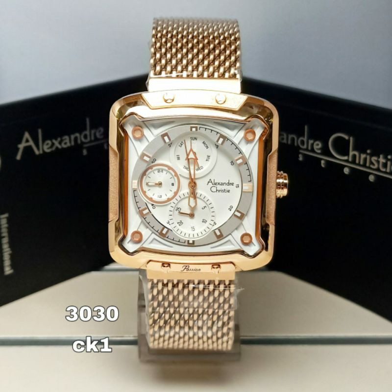 jam tangan Alexandre Christie AC 3030 wanita rantai Rose gold white original