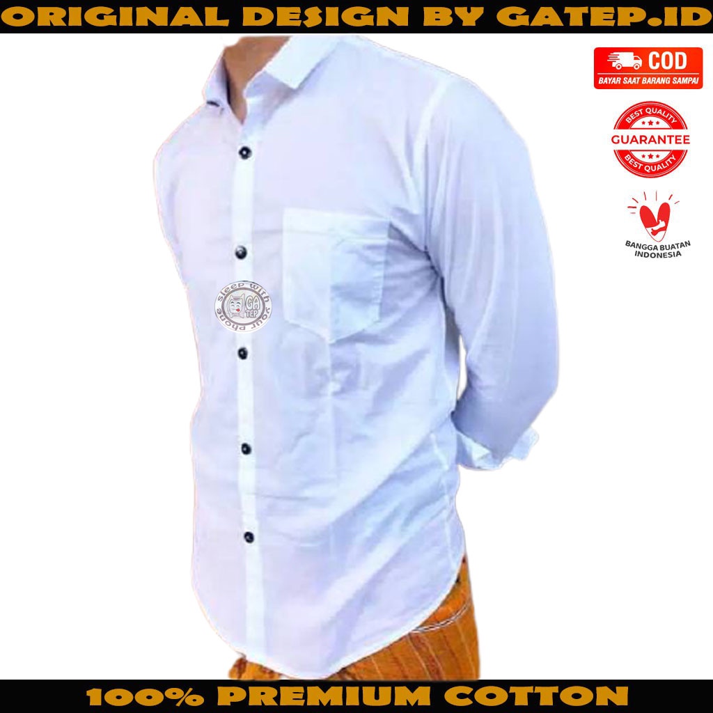 Kemeja Safari Pria Lengan Panjang Putih Polos S M L XL