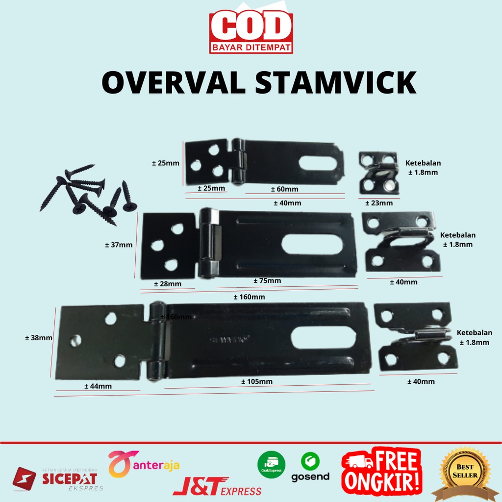 OVERPALL HITAM TEBAL STAPLES / HASPS / TEMPAT GEMBOK/ CANTELAN GEMBOK / GRENDEL OVERVAL