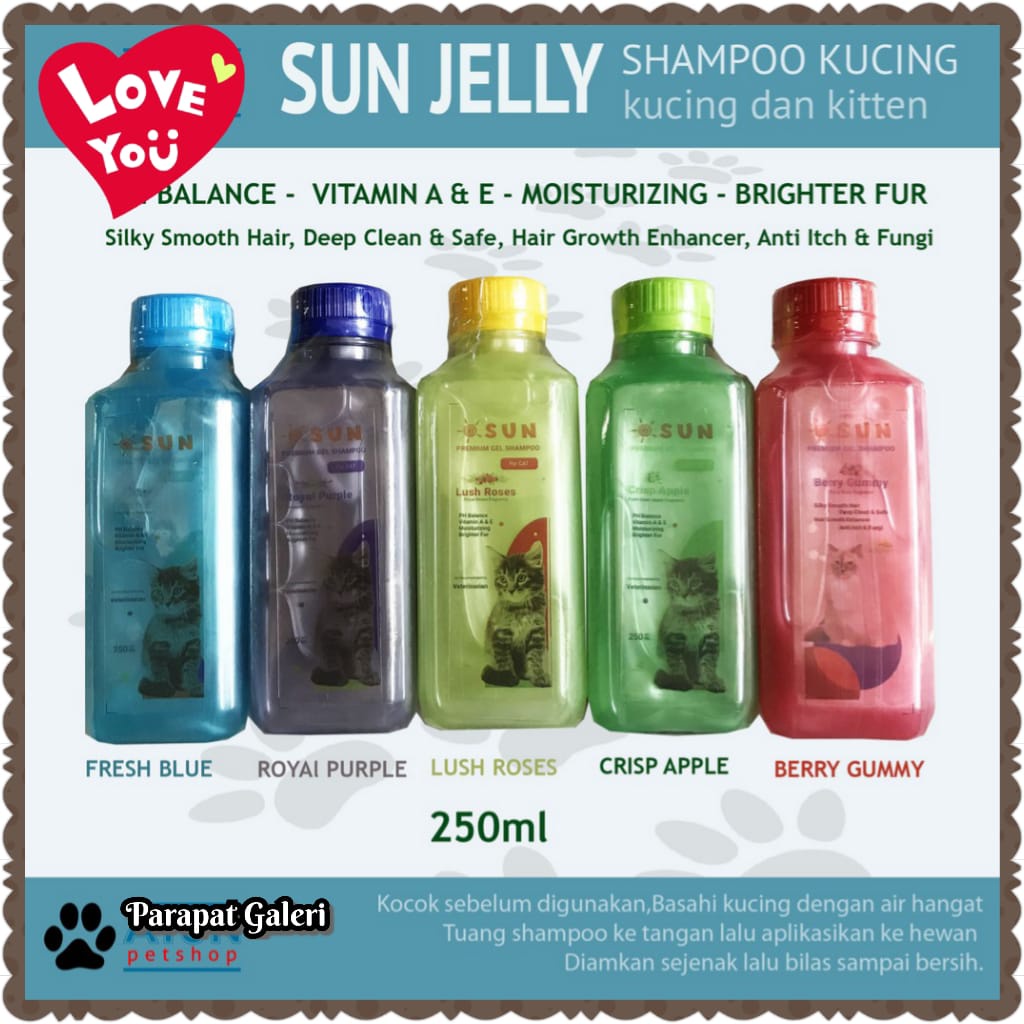 Shampo Penumbuh dan Pelebat Bulu Kucing / Shampo Hewan Sun Jell 250 ml shampo penumbuh bulu dan anti lepek