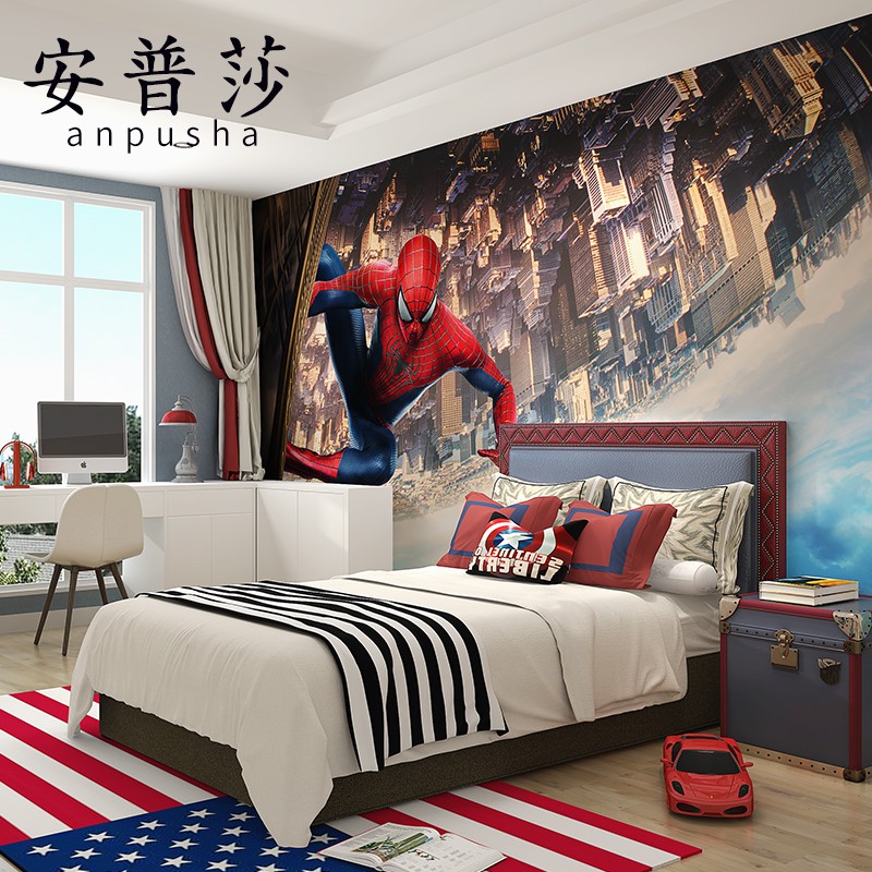 Kamar Anak Anak Wallpaper Boy Bedroom Kartun Kain Dinding Iron Man Mural 3d Spiderman Avengers Wallp