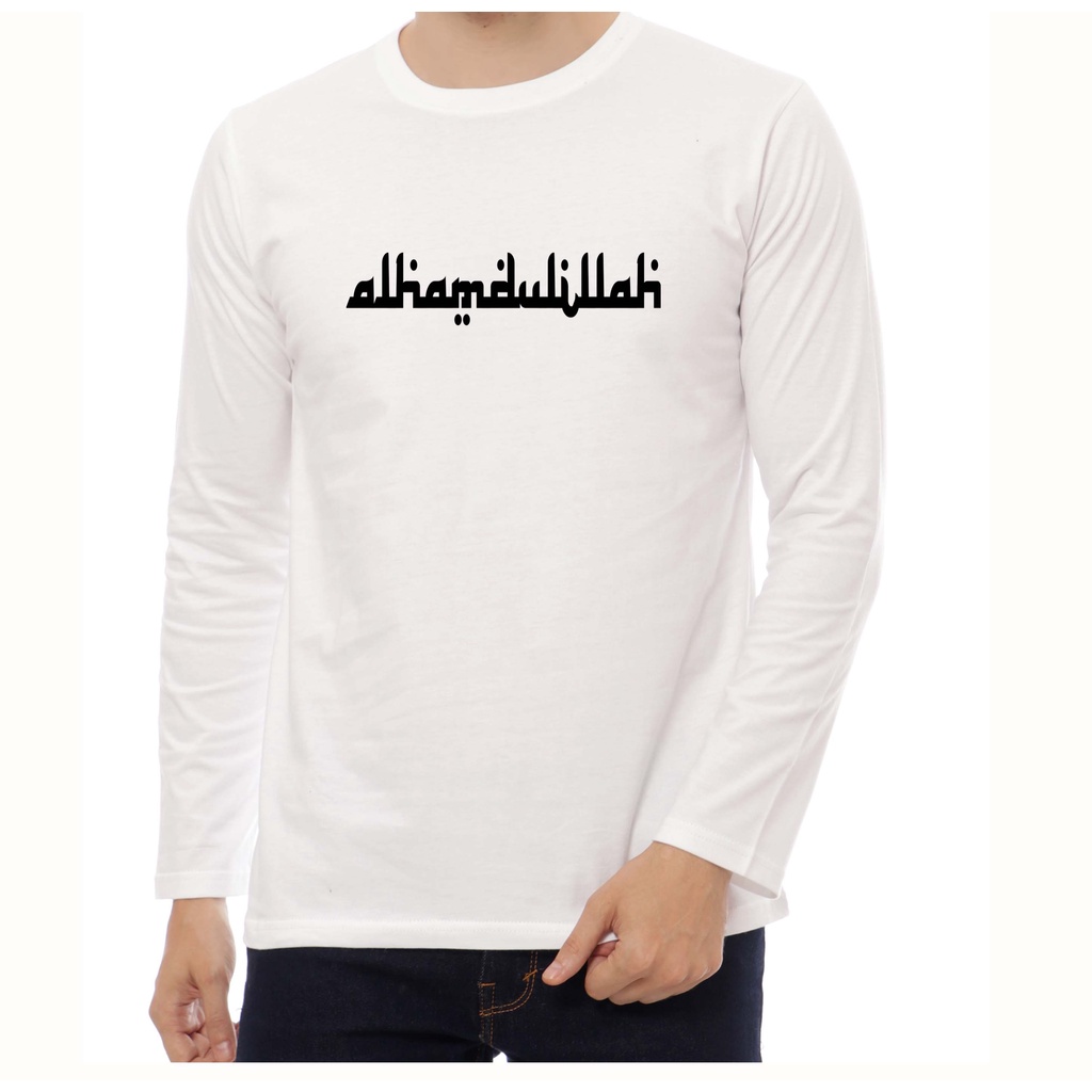 Baju kaos lengan panjang tulisan Alhamdulillah hitam terbaru kaos terlaris pakaian pria  wanita Kaos