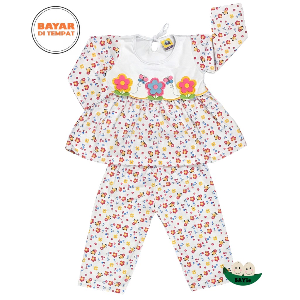 BAYIe - Setelan Baju Bayi/Anak Panjang Perempuan motif BUNGA COOL BABY usia 0 - 12 bulan