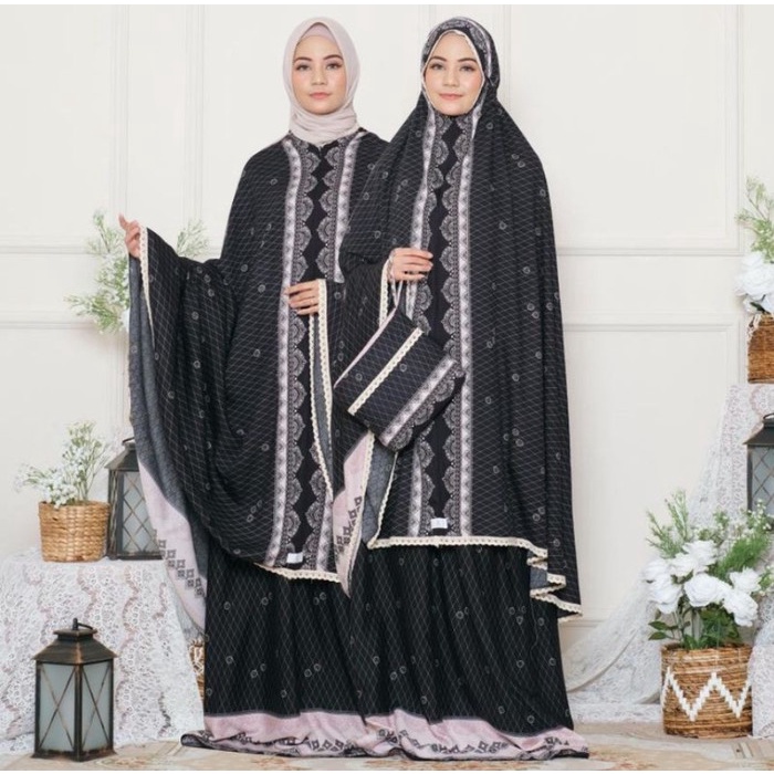 Mukena Baneska Border Miftah Black 2in1