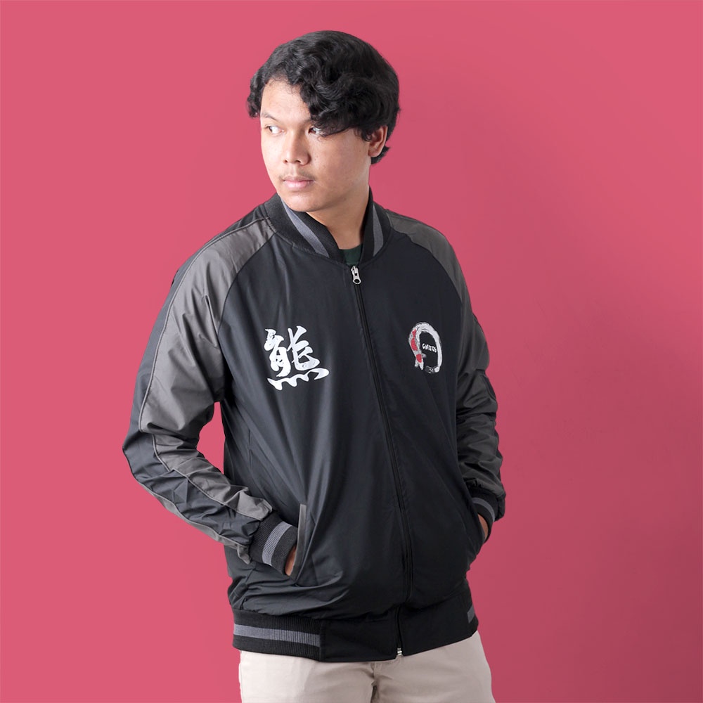 JAKET SPORT BOMBER PRIA KASUAL JACKET SPORT COWOK HITAM ORIGINAL 752