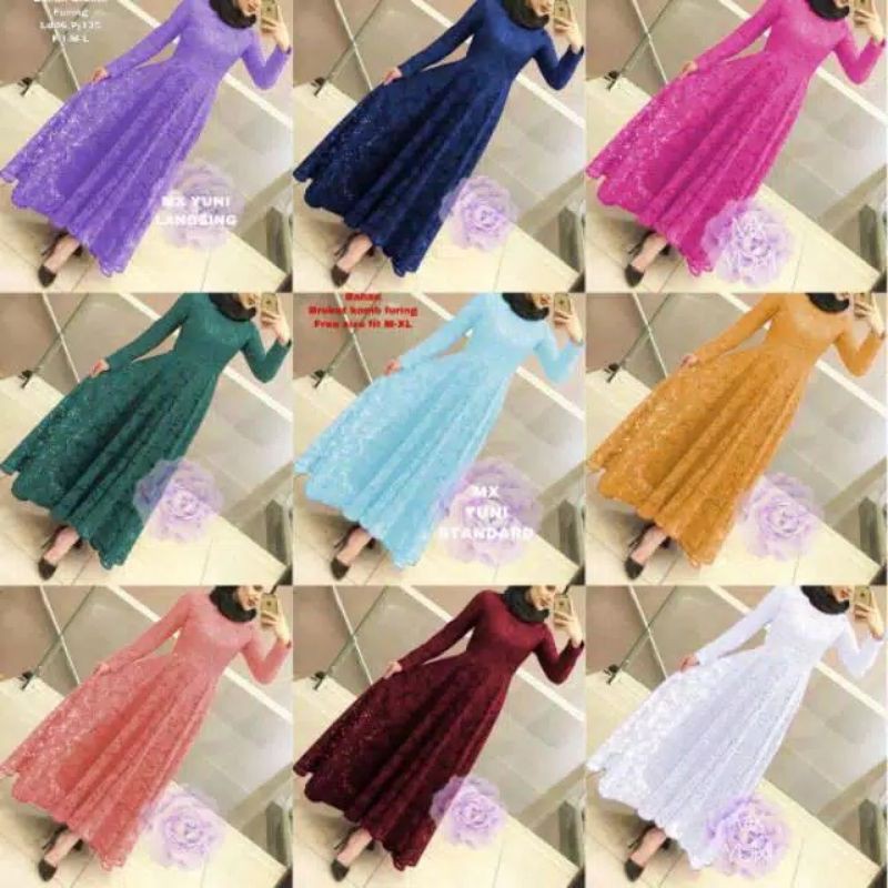 Dress maxi yuni - gaun pesta gamis brukat - terusan muslim maxi dress