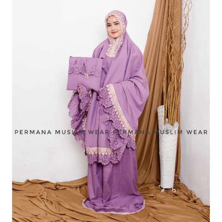 Mukena Dewasa Daily Katun Rempel Laser Cut Renda Premium mewah jumbo