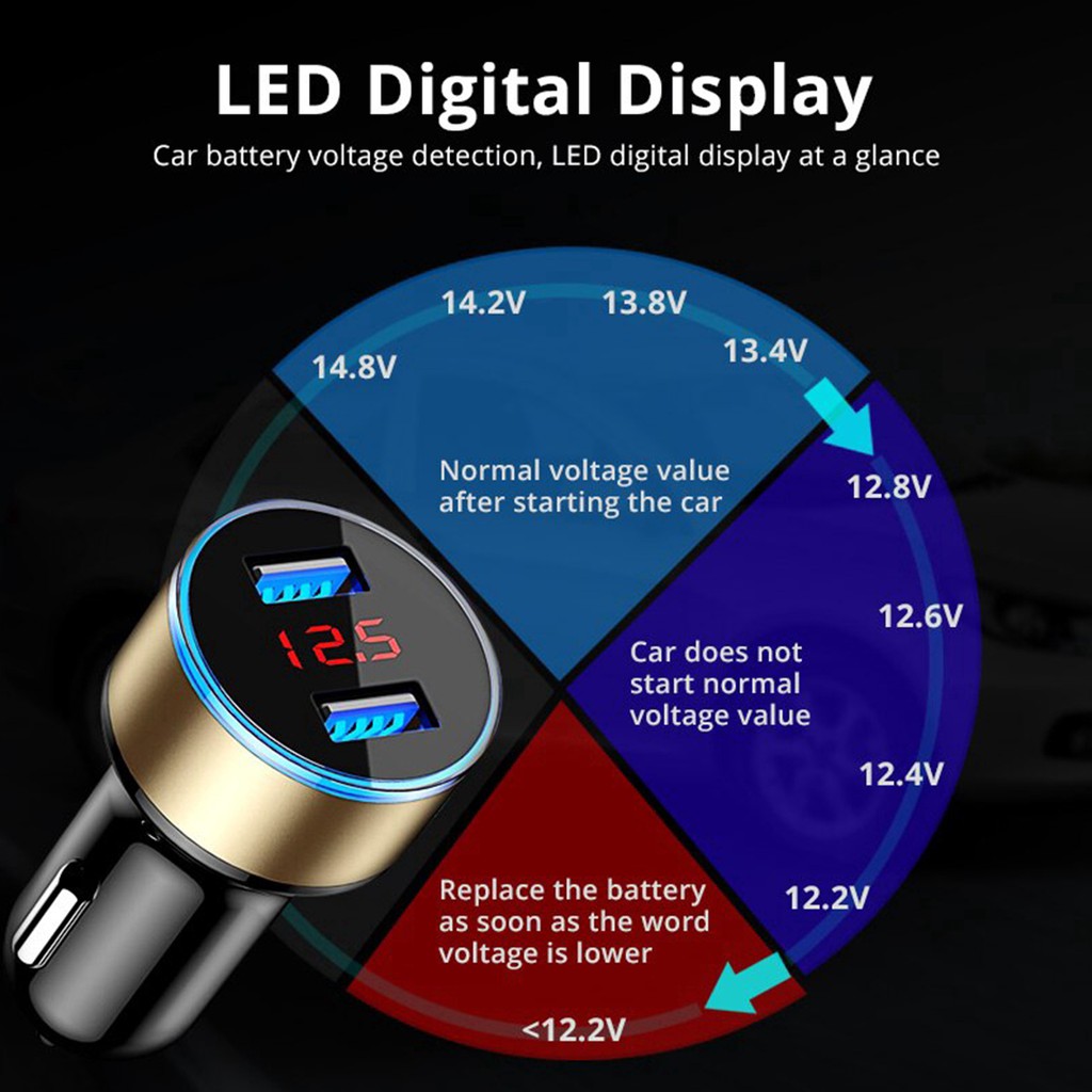 [✅COD] Car Charger Mobil Led Fast Charging Volt Meter 3 In 1 Kepala Charger Aksesoris Hp Motor Mobil