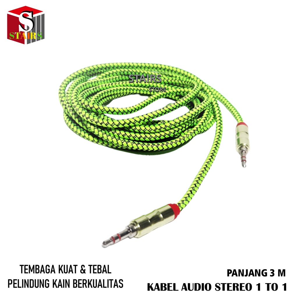 Kabel Audio 1.1 Stereo Kabel Tebal Material Bahan Kain Port STEEL Panjang 1.5 Meter