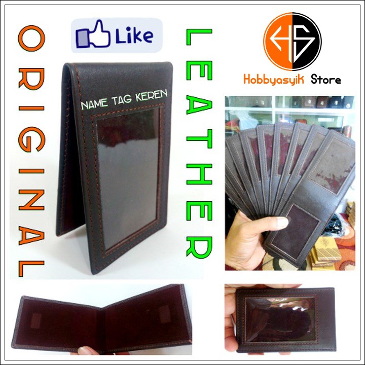 

name tag kulit asli id card holder murah