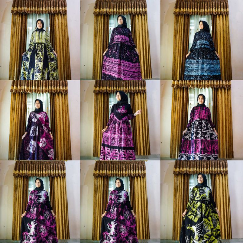 gamis twill original / gamis busui / gamis terbaru / gamis batik leher shanghai talisamping